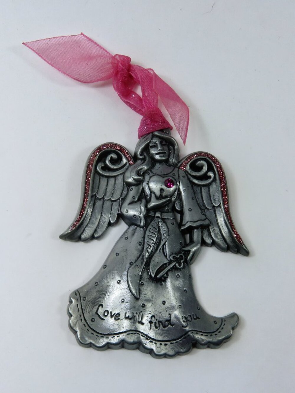 GLORIA DUCHIN Pewter Angel Ornament "LOVE WILL FIND YOU" 2013 SWAROVSKI Elements